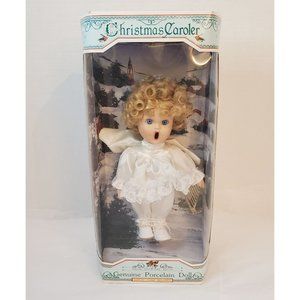 VTG Leader Light Genuine Porcelain Doll w Stand Christmas Caroler Angel 1993 New